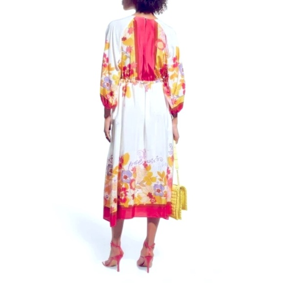 NWT Johnny Was Loreli Floral 100% Silk White Pink Embroidered Midi Dress Small - Picture 2 of 11